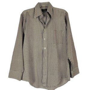 Manhattan Silkhana Mens Long Sleeved Shirt Houndstooth Brown White Sz 15.5-32